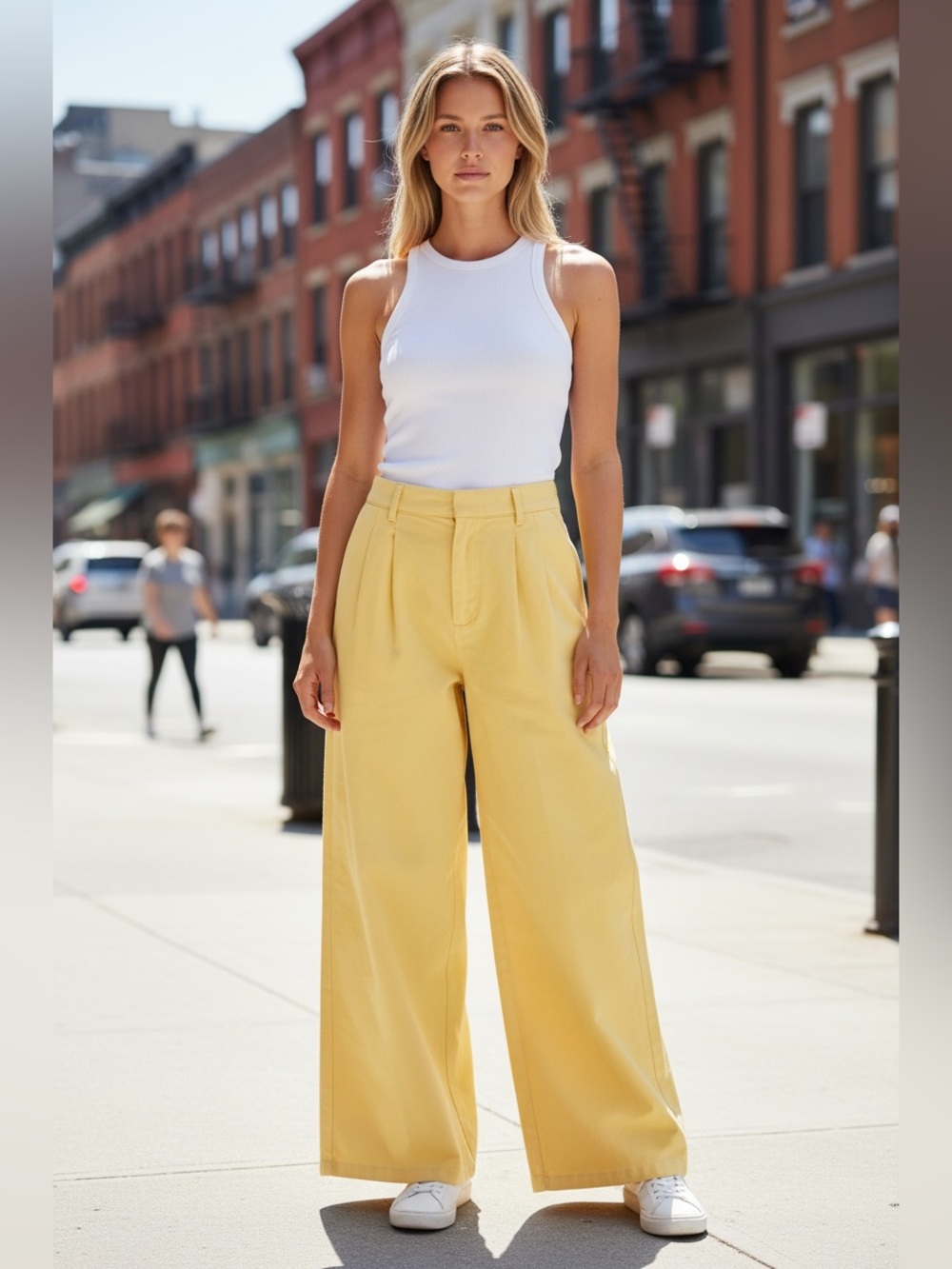 NWT AVEC LES FILLES High Waist Wide Leg Jeans  pleated Yellow SZ-32